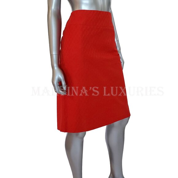 VALENTINO ROMA SKIRT RED COTTON V SIGNATURE LOGO PRINT PENCIL KNEE LENGTH 48 14 - Picture 2 of 9